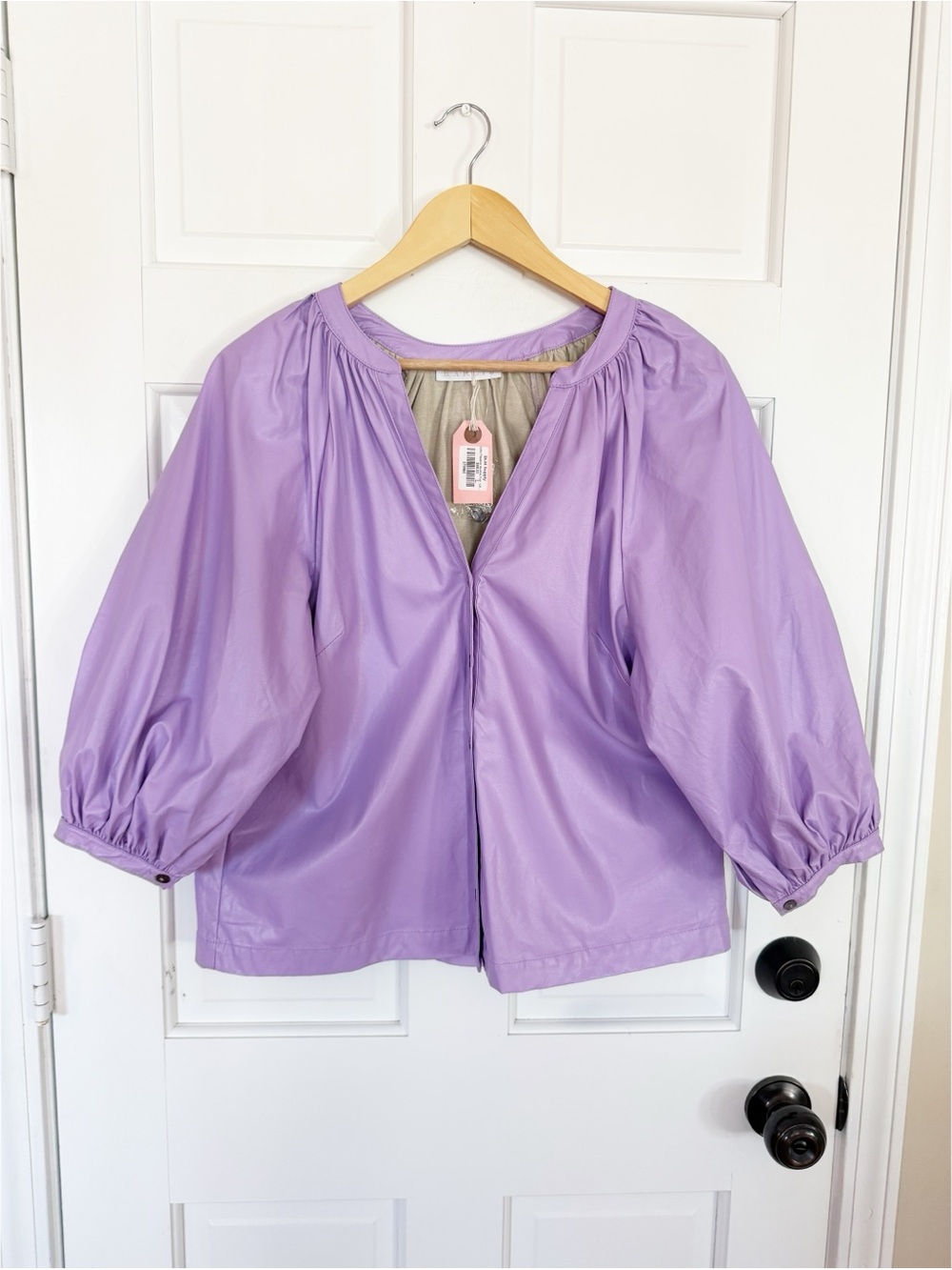 Karlie Lilac Pleather Button-Front Top - Size L - NWT